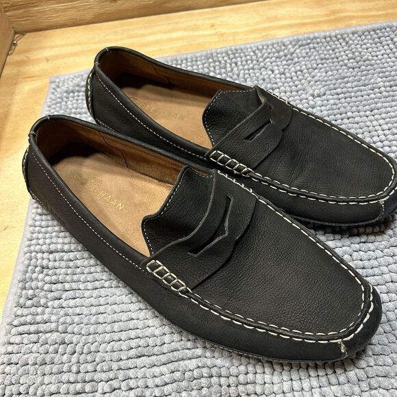 COLE HAAN WYATT Men 11.5M Black Suede Leather Penny Driver Bracken Loafers main image 6